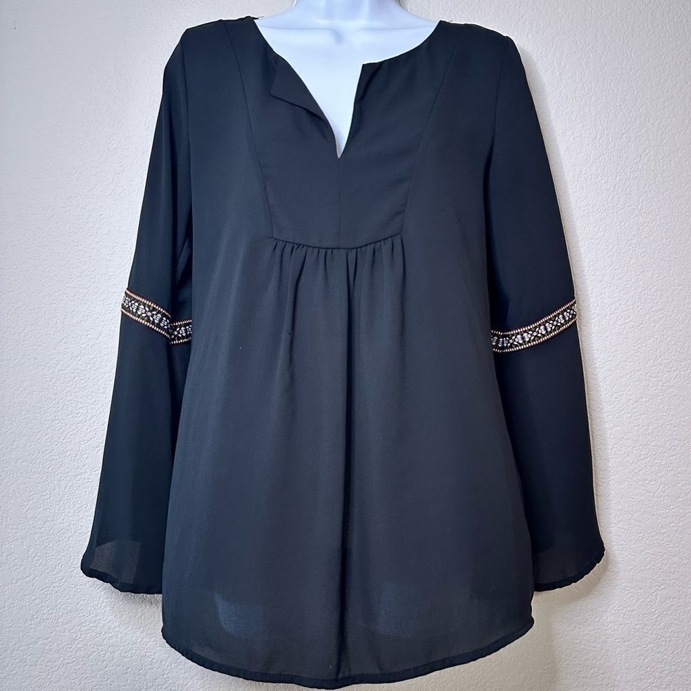 Zouk Black Bell Sleeve Blouse